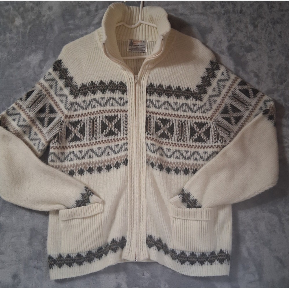 Vtg 80s London Fog Fair Isle Full Zip Sweater Mens XL Nordic Geometric USA Made